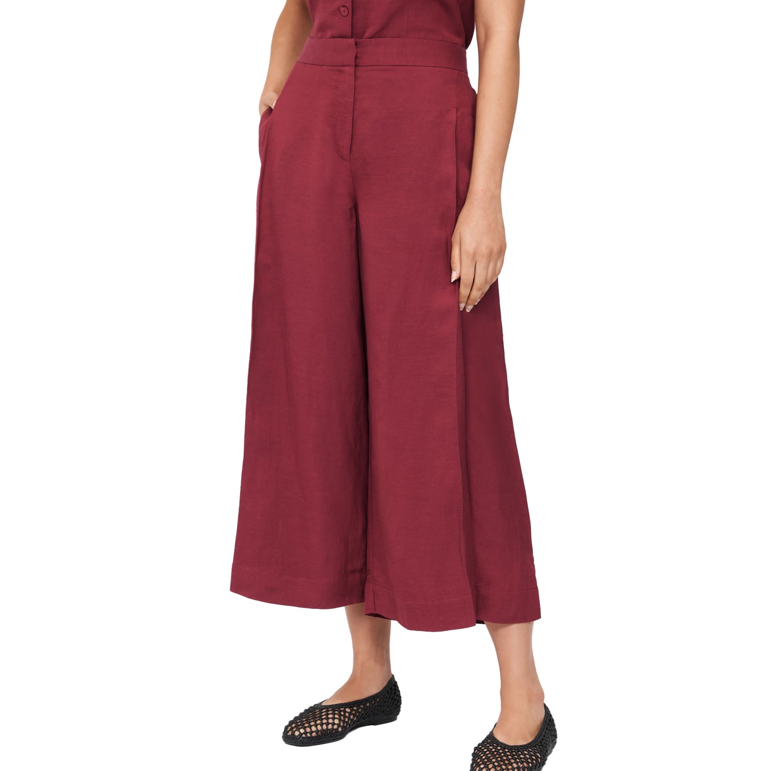 Veronika Maine Viscose Linen Pleat Cropped Pant